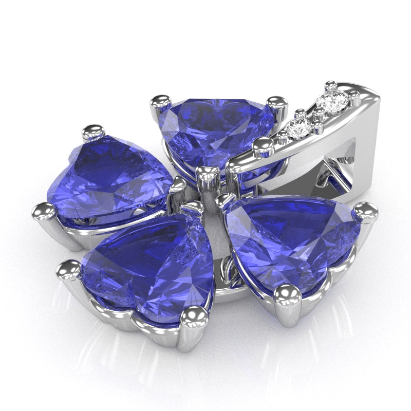 4 Leaf Clover Shamrock Tanzanite Diamond Pendant In 14k White Gold