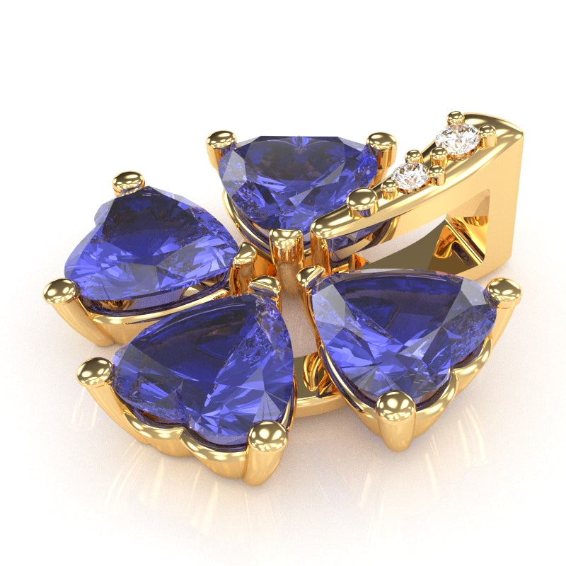 4 Leaf Clover Shamrock Tanzanite Diamond Pendant In 14k Yellow Gold
