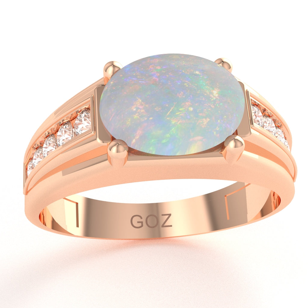 Opal Diamond Designer Channel Ring In 10k Rose Gold