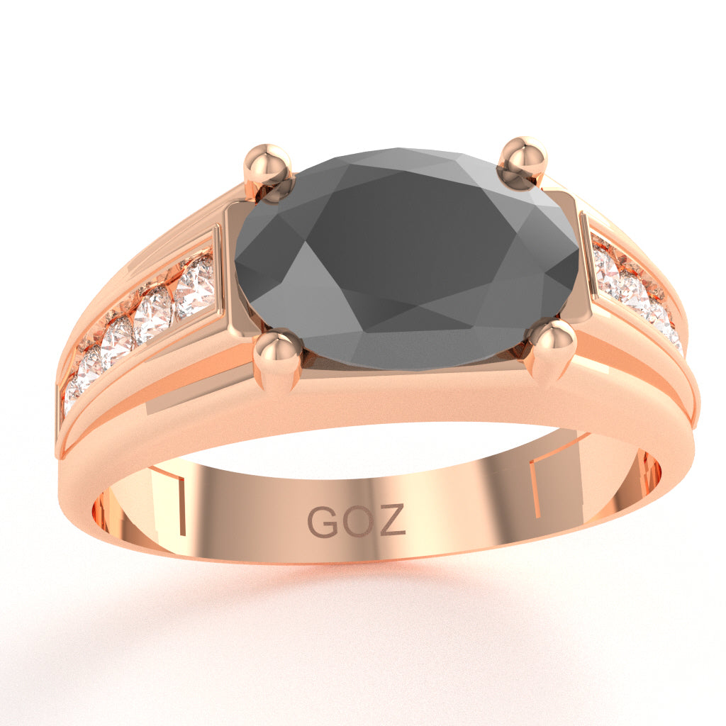 Black Onyx Diamond Designer Channel Ring In 10k Rose Gold