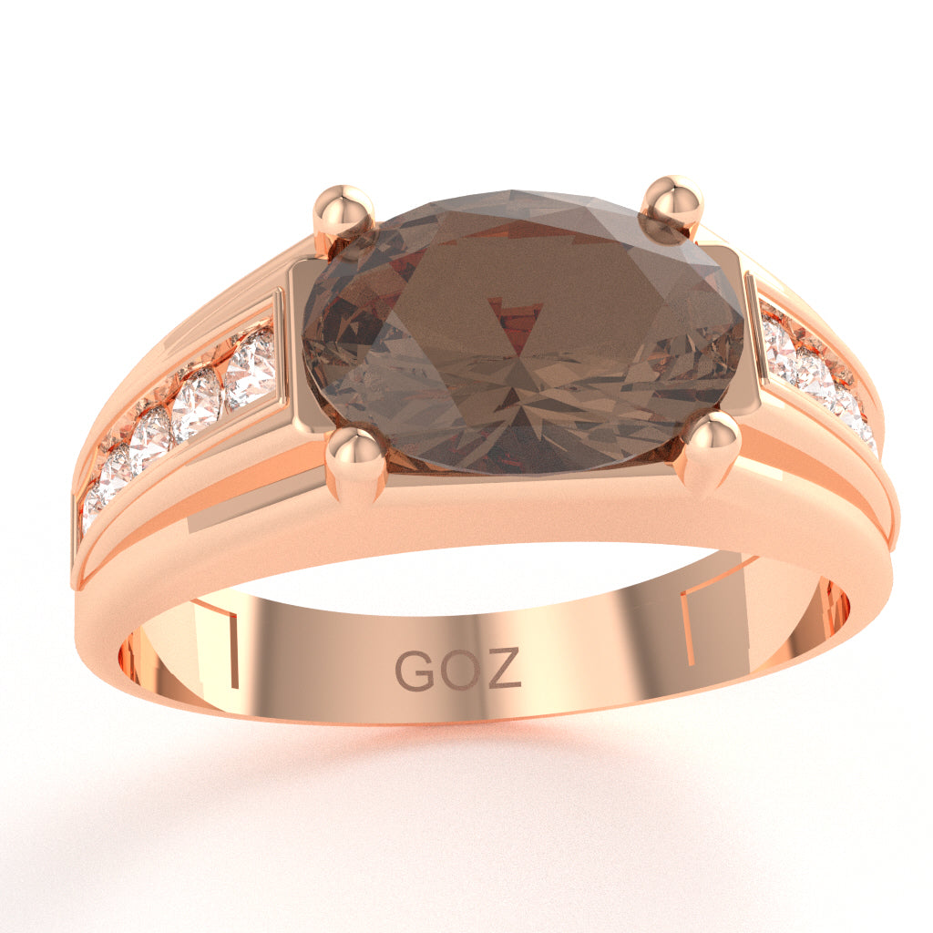 Smoky Quartz Diamond Designer Channel Ring In 10k Rose Gold