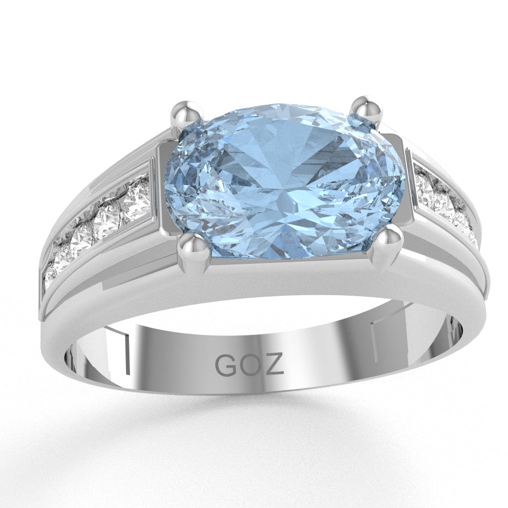 Aquamarine Diamond Designer Channel Ring In 10k White Gold