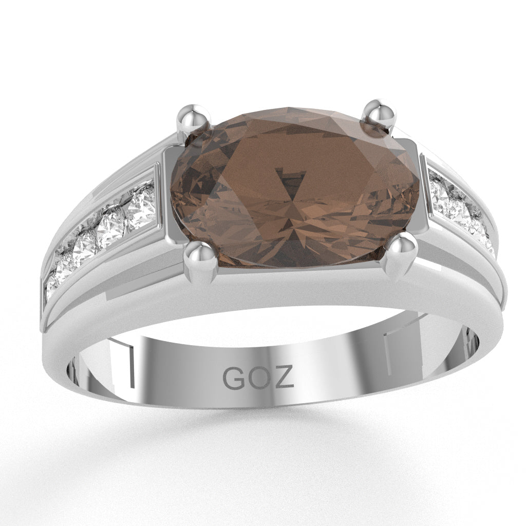 Smoky Quartz Diamond Designer Channel Ring In 10k White Gold
