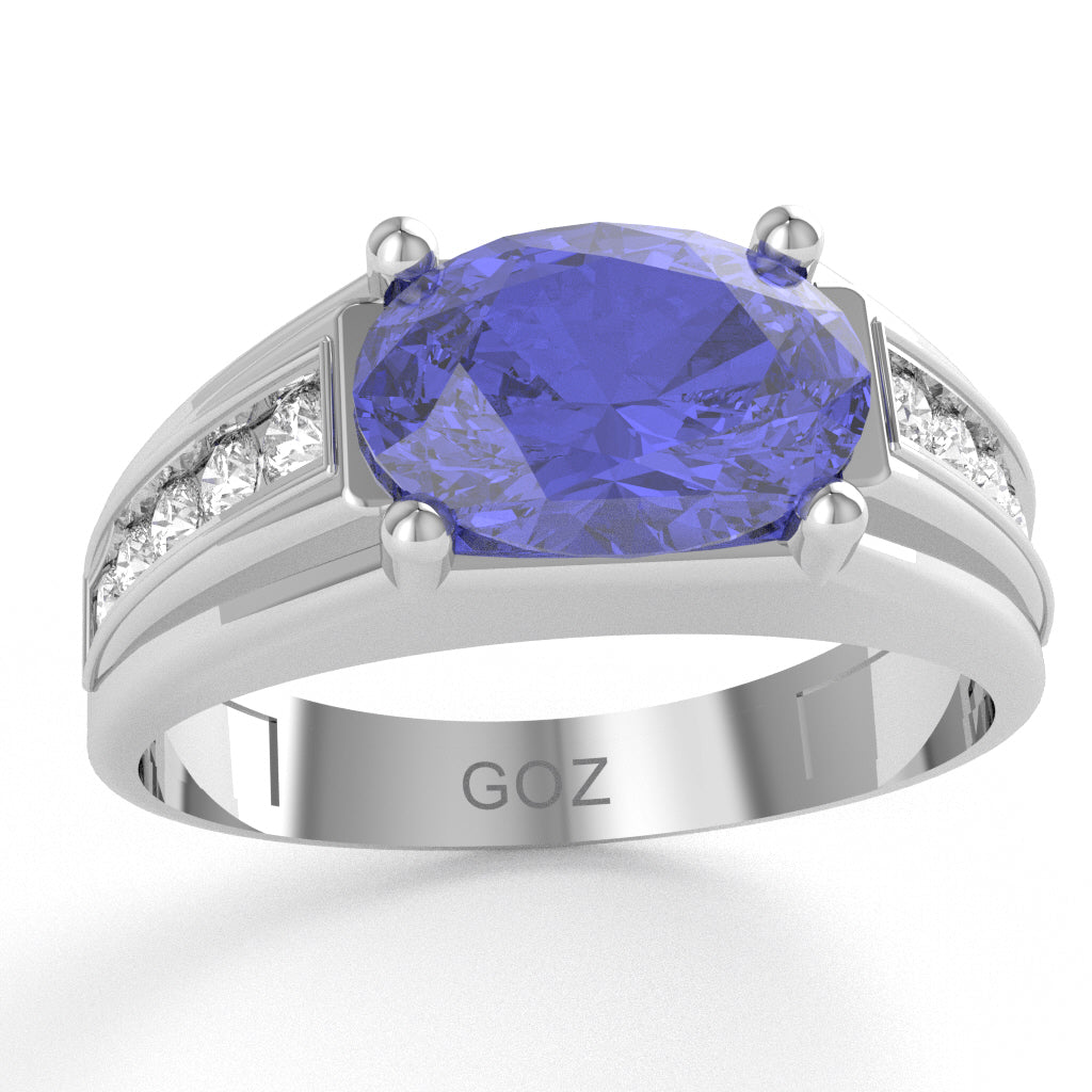 Tanzanite Diamond Designer Channel Ring In 10k White Gold