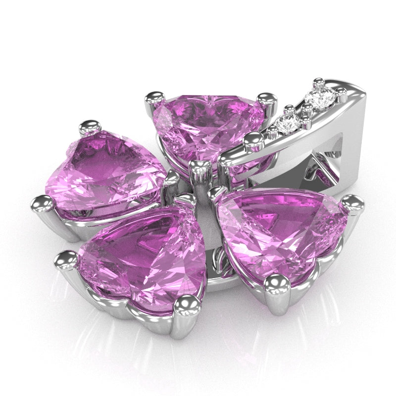 4 Leaf Clover Shamrock Lab-Created Pink Sapphire Diamond Pendant In 14k White Gold