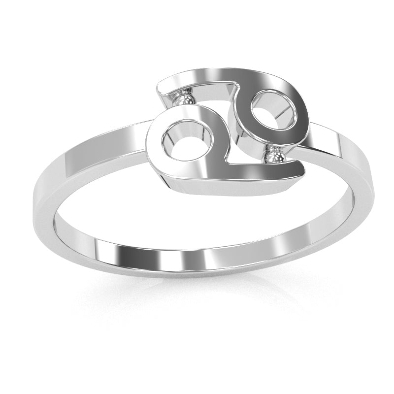 Cancer Zodiac Sign Ring In Solid 14k White Gold