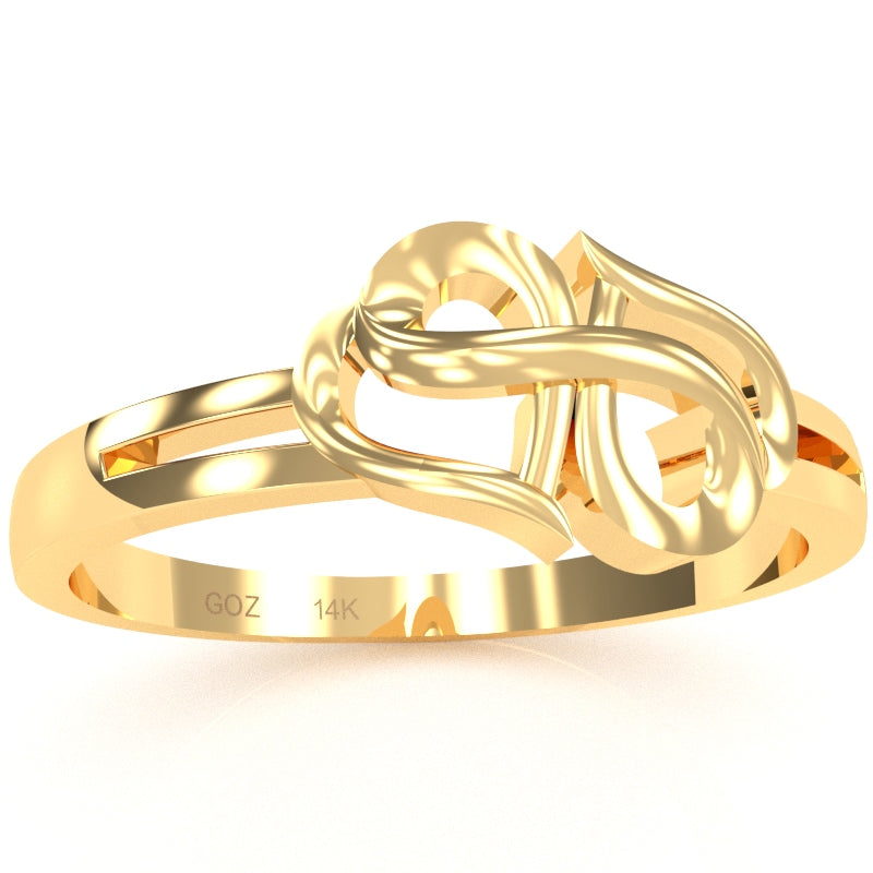 Split Shank Infinity Loop 2 Hearts Love Ring In Solid 14k Yellow Gold