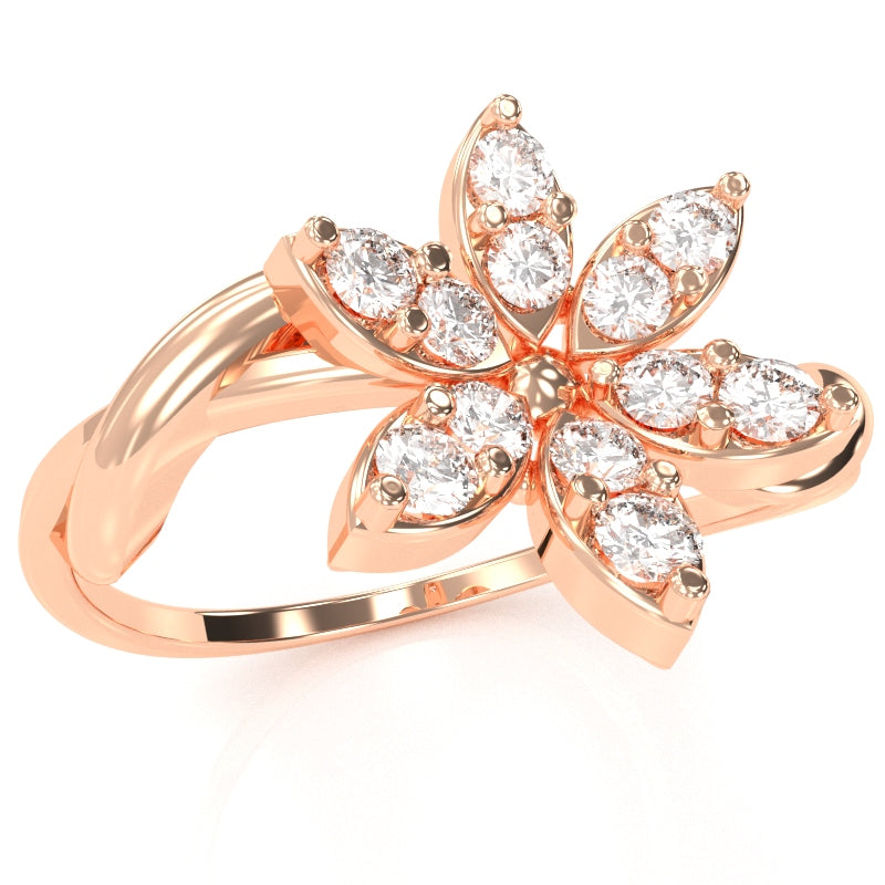 Twisted Vine Diamond Encrusted Flower Ring In 14k Rose Gold