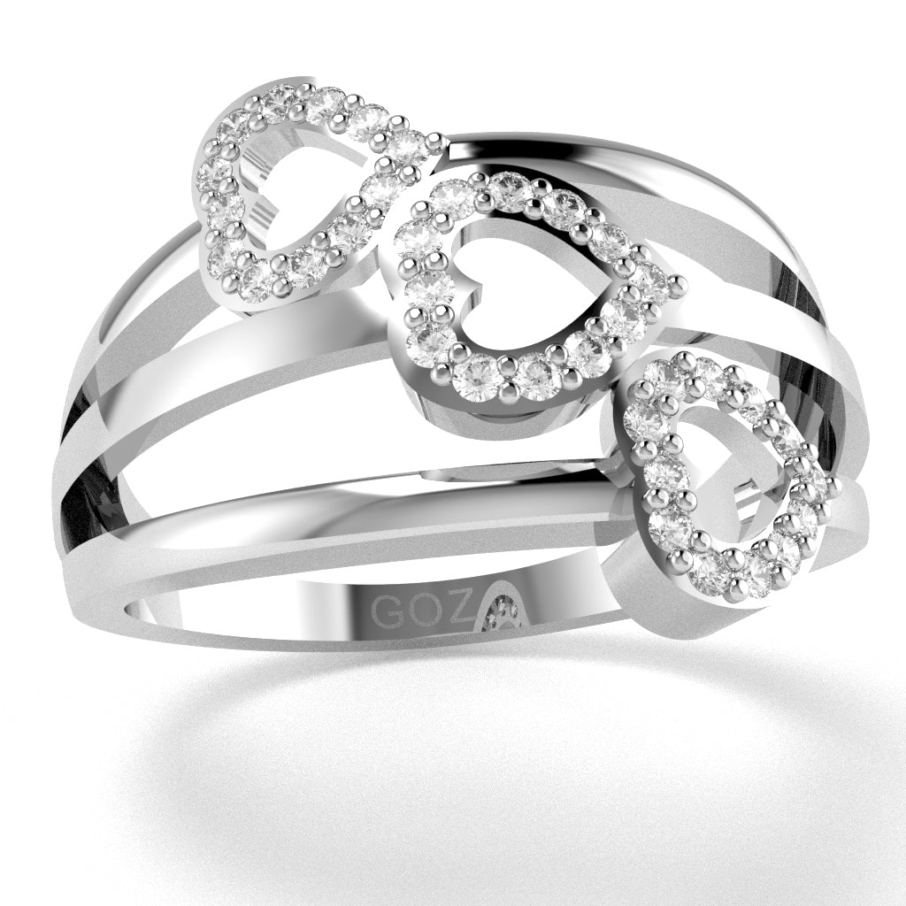 Triple Heart Diamond Cocktail Ring In 10k White Gold