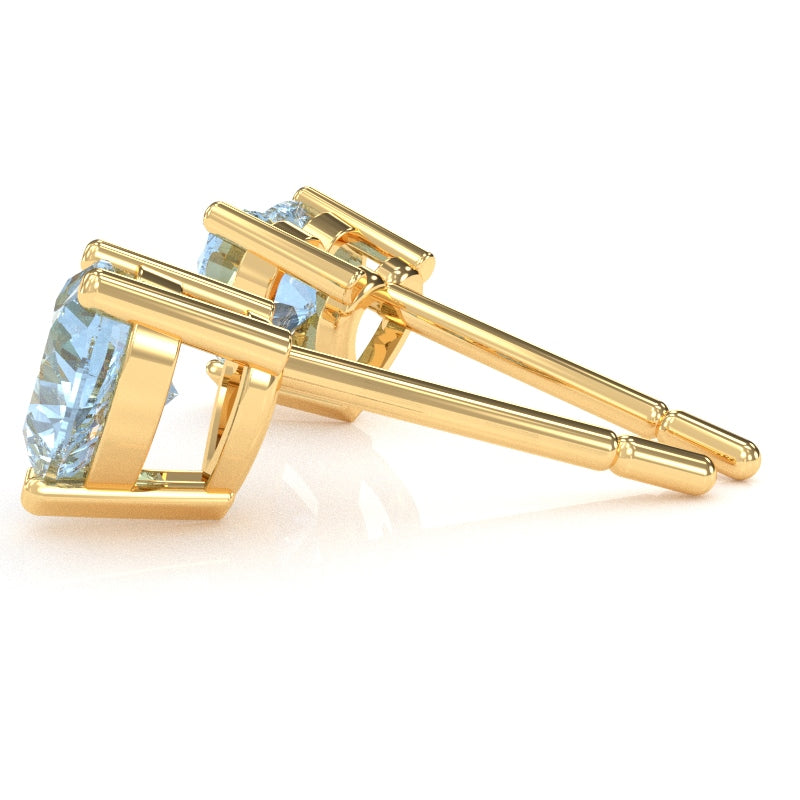 Aquamarine 6mm Heart Stud Earrings in 10k Yellow Gold