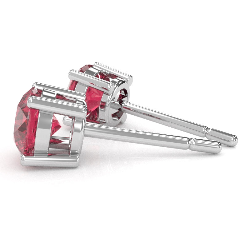 Pink Tourmaline 5mm Round Stud Earrings in 10k White Gold