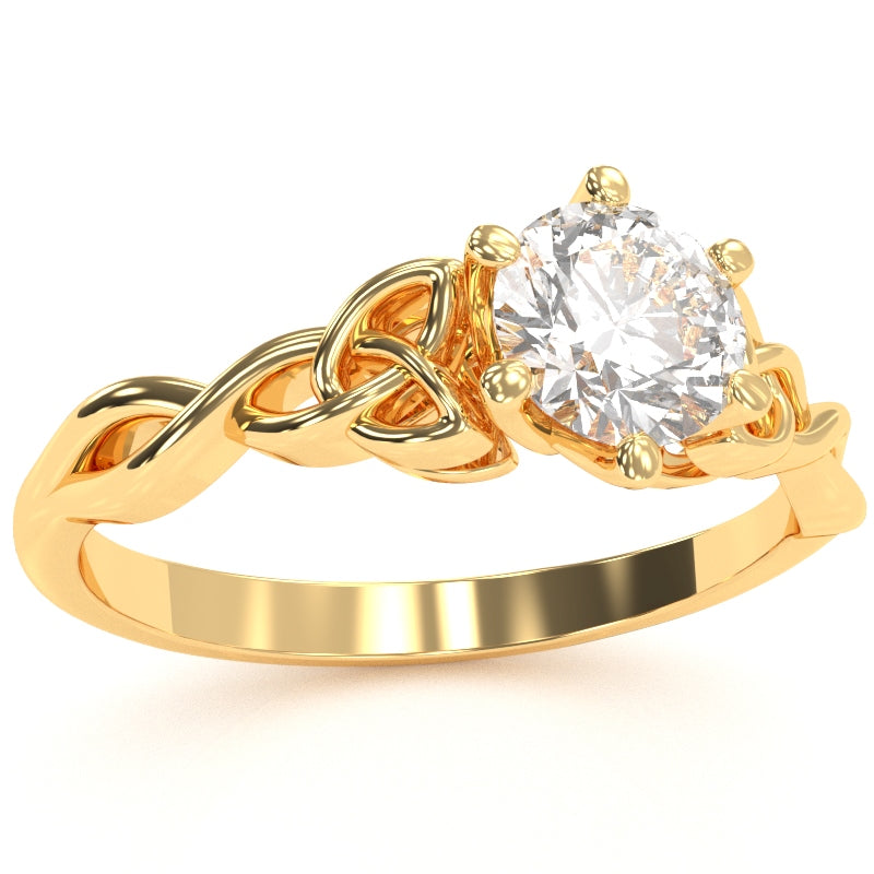 Celtic Trinity Knot White Topaz Engagement Ring In 14k Yellow Gold