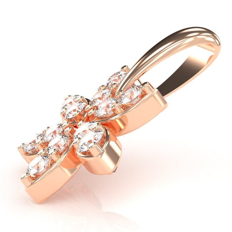Diamond Encrusted Flower Pendant In 14k Rose Gold