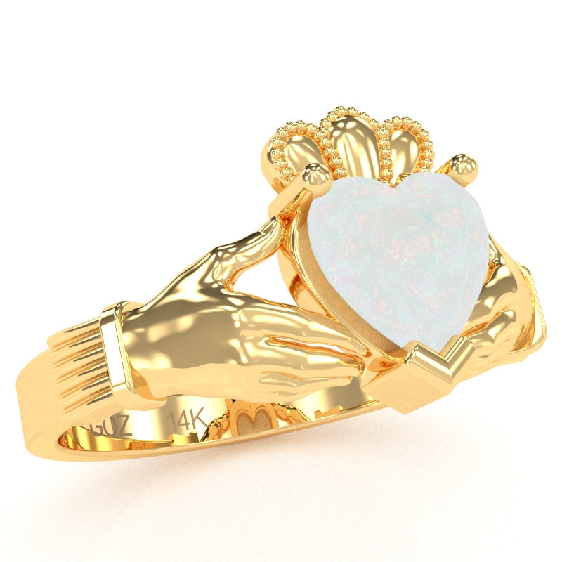 Claddagh Opal Ring In Solid 14k Yellow Gold