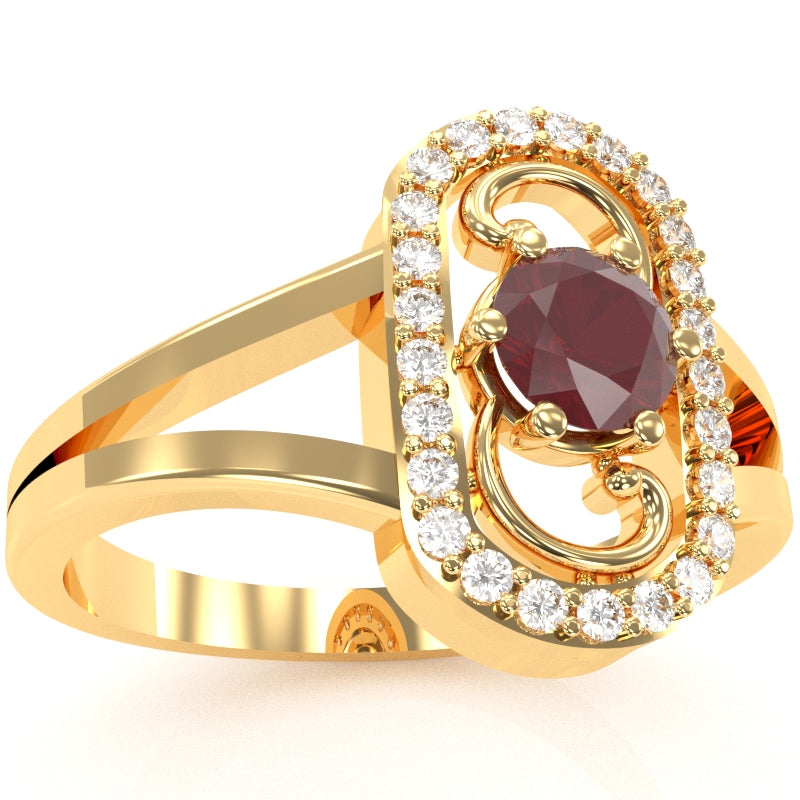Split Band Ruby Diamond Cocktail Ring In 14k Yellow Gold