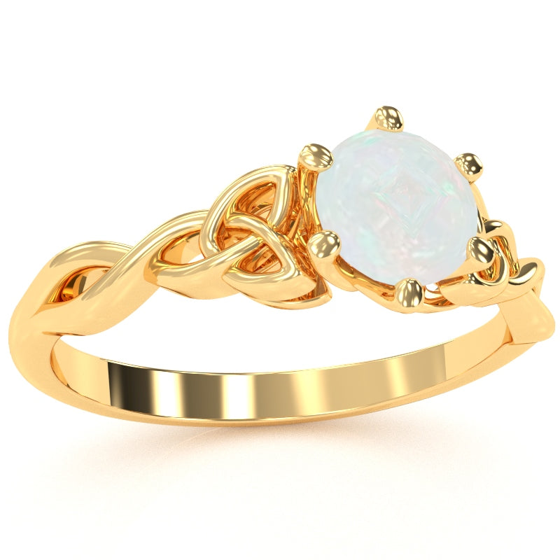 Celtic Trinity Knot Opal Engagement Ring In 14k Yellow Gold