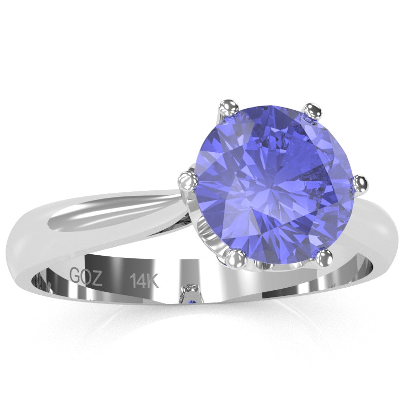 Crown Setting Tanzanite Engagement Ring In 14k White Gold