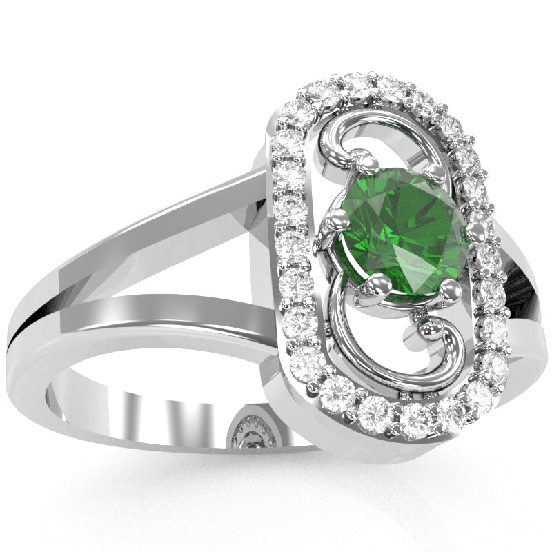 Split Band Lab-Created Emerald Diamond Cocktail Ring In 14k White Gold