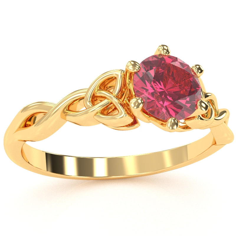Celtic Trinity Knot Pink Tourmaline Engagement Ring In 14k Yellow Gold