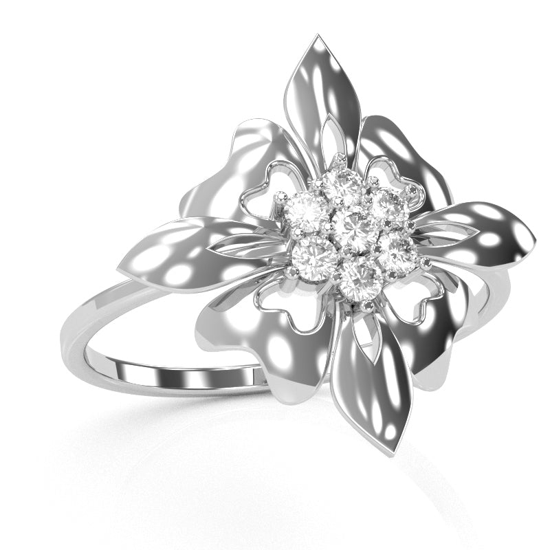 Classy Diamond Encrusted Cocktail Ring In 14k White Gold