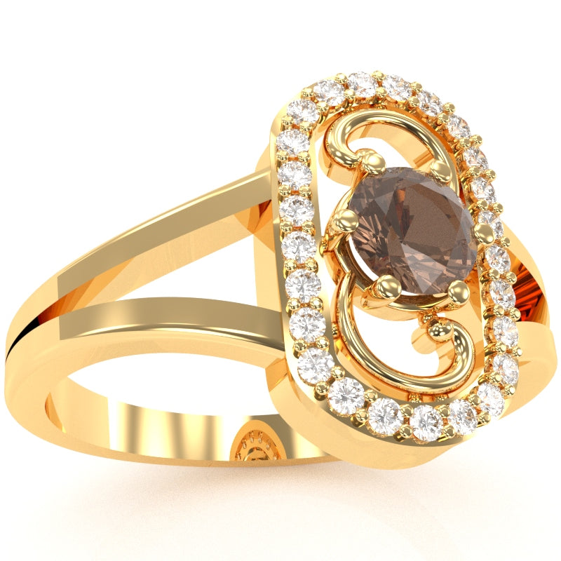 Split Band Smoky Quartz Diamond Cocktail Ring In 14k Yellow Gold