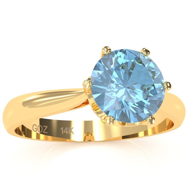 Crown Setting Blue Topaz Engagement Ring In 14k Yellow Gold