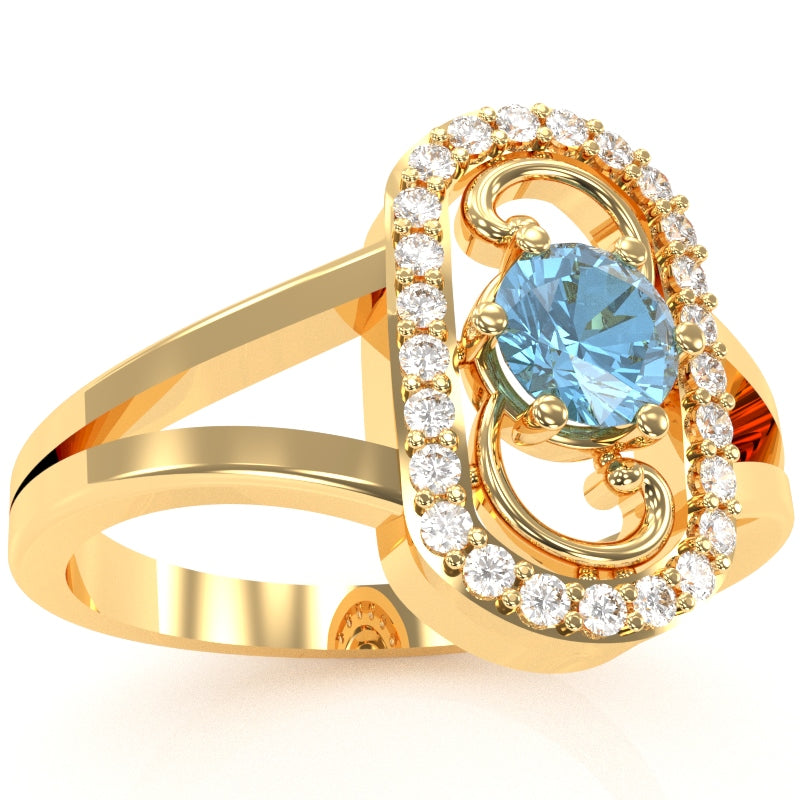 Split Band Blue Topaz Diamond Cocktail Ring In 14k Yellow Gold