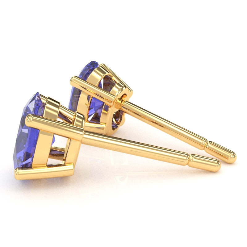 Tanzanite 8x6mm Oval Stud Earrings in 10k Yellow Gold