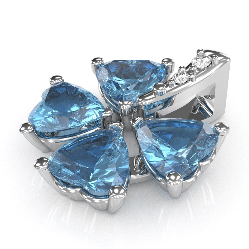 4 Leaf Clover Shamrock Blue Topaz Diamond Pendant In 14k White Gold
