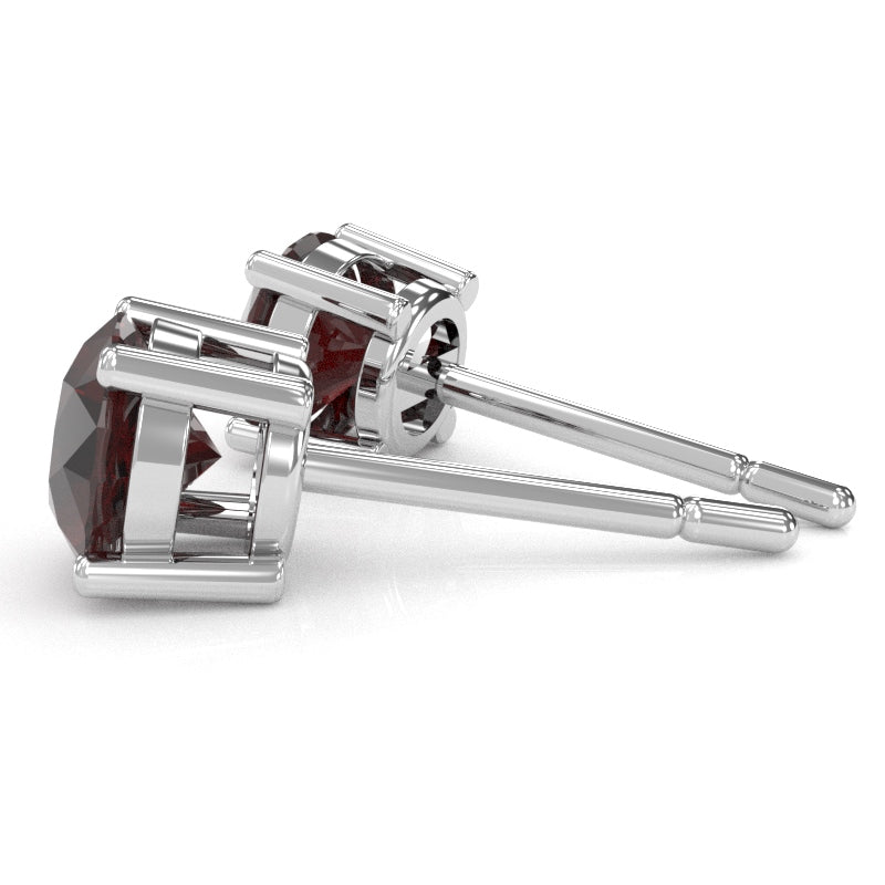 Garnet 6mm Round Stud Earrings in 10k White Gold