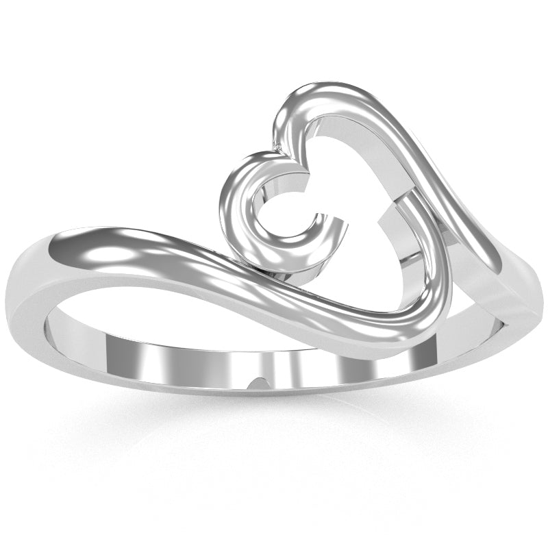 Curly Heart Love Ring In Solid 14k White Gold