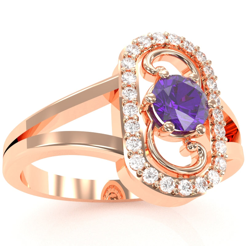 Split Band Amethyst Diamond Cocktail Ring In 14k Rose Gold