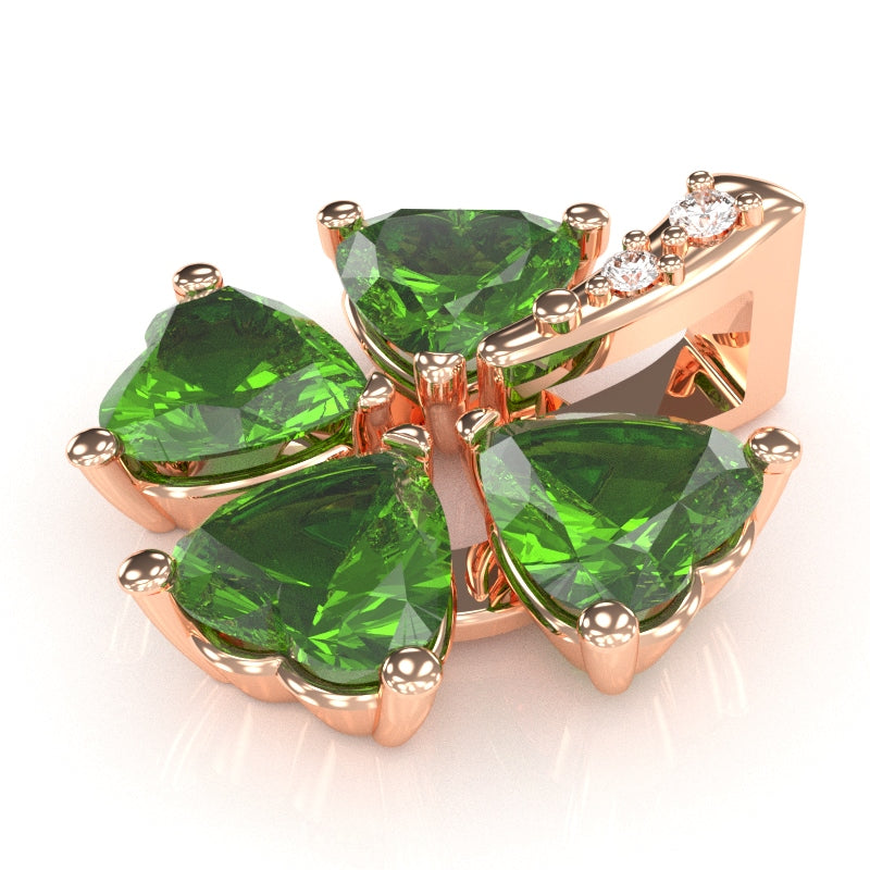 4 Leaf Clover Shamrock Peridot Diamond Pendant In 14k Rose Gold
