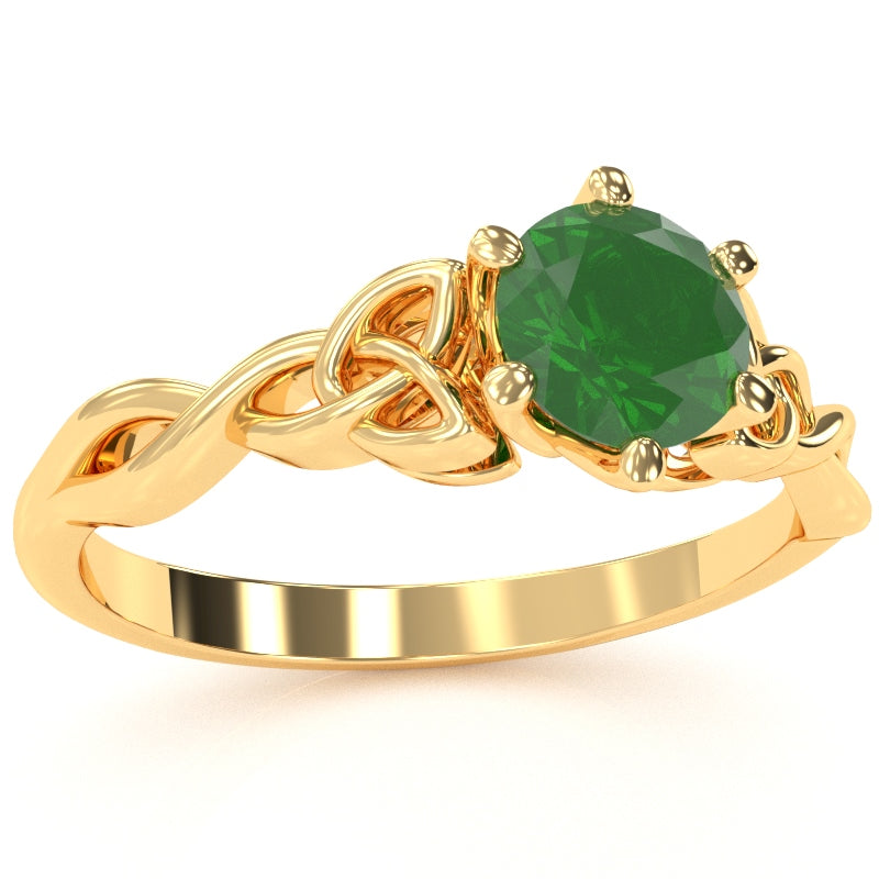 Celtic Trinity Knot Emerald Engagement Ring In 14k Yellow Gold