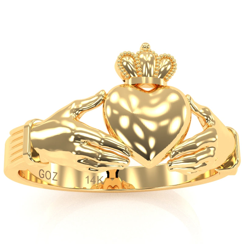 Men's Classic Claddagh Ring In Solid 14k Yellow Gold