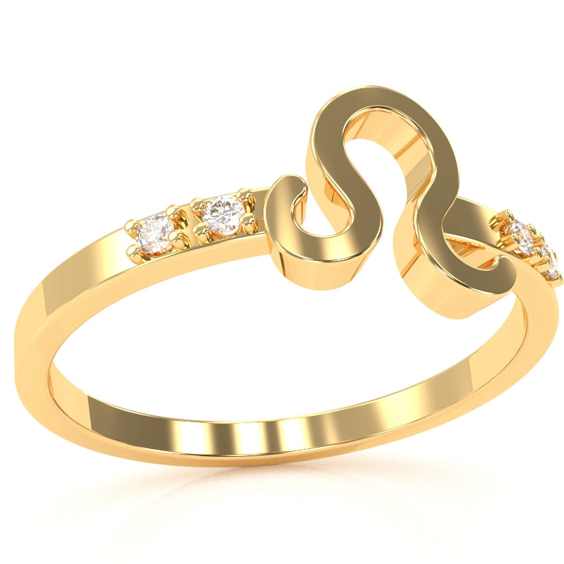 Leo Zodiac Sign Diamond Ring In Solid 14k Yellow Gold