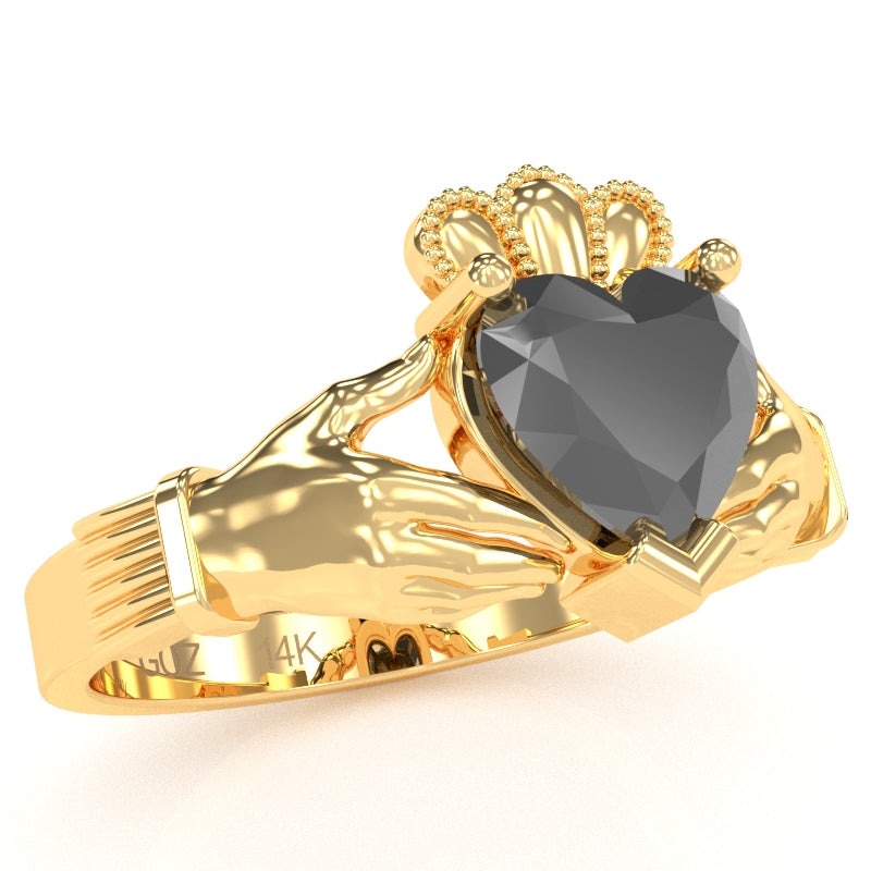 Claddagh Black Onyx Ring In Solid 14k Yellow Gold