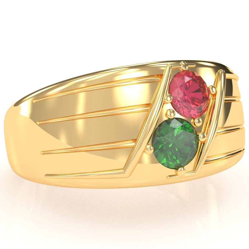 Men's Two Gemstone Birthstone Designer Ring In 14k Yellow Gold