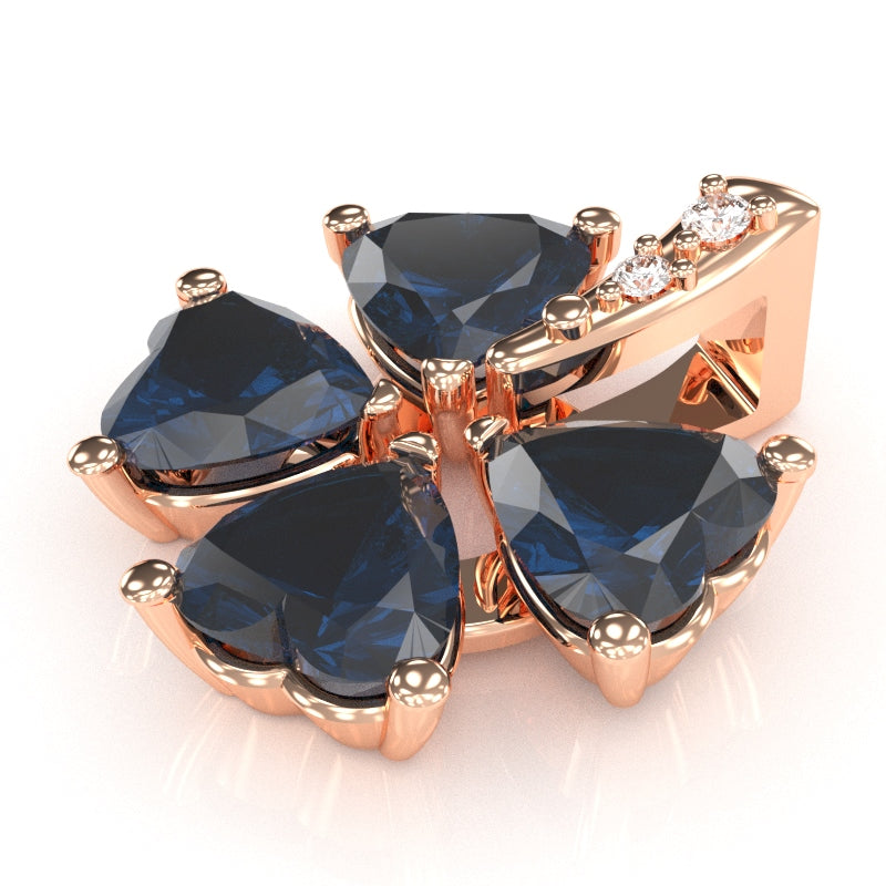 4 Leaf Clover Shamrock Lab-Created Sapphire Diamond Pendant In 14k Rose Gold