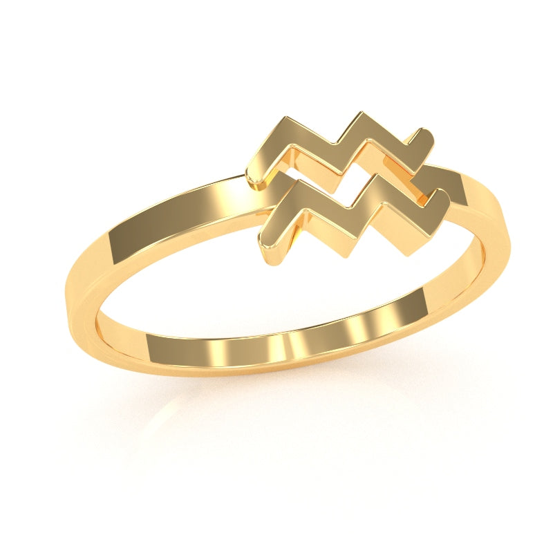 Aquarius Zodiac Sign Ring In Solid 14k Yellow Gold