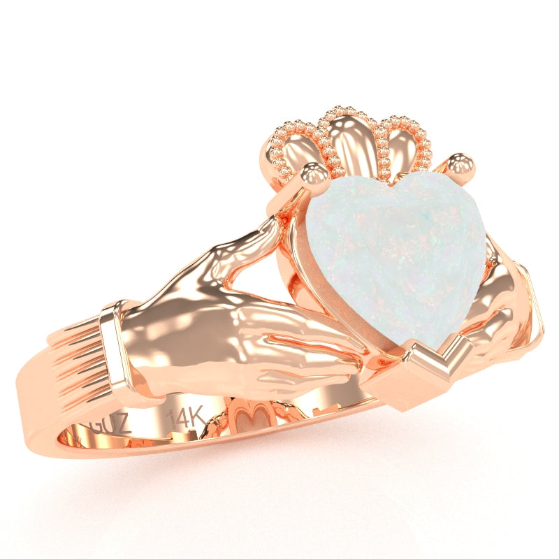 Claddagh Opal Ring In Solid 14k Rose Gold