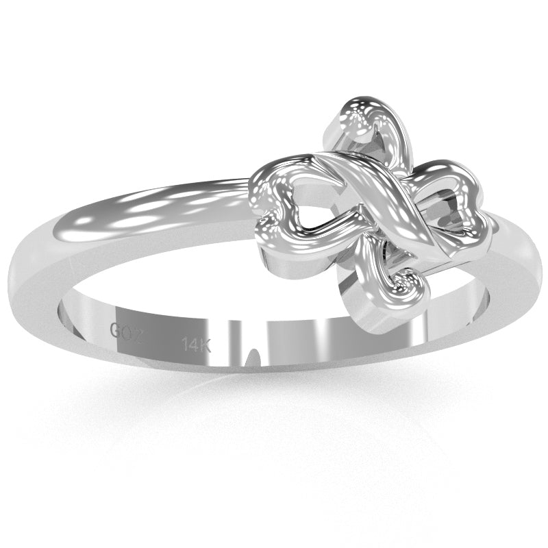 Infinity Loop 2 Hearts Love Ring In Solid 14k White Gold