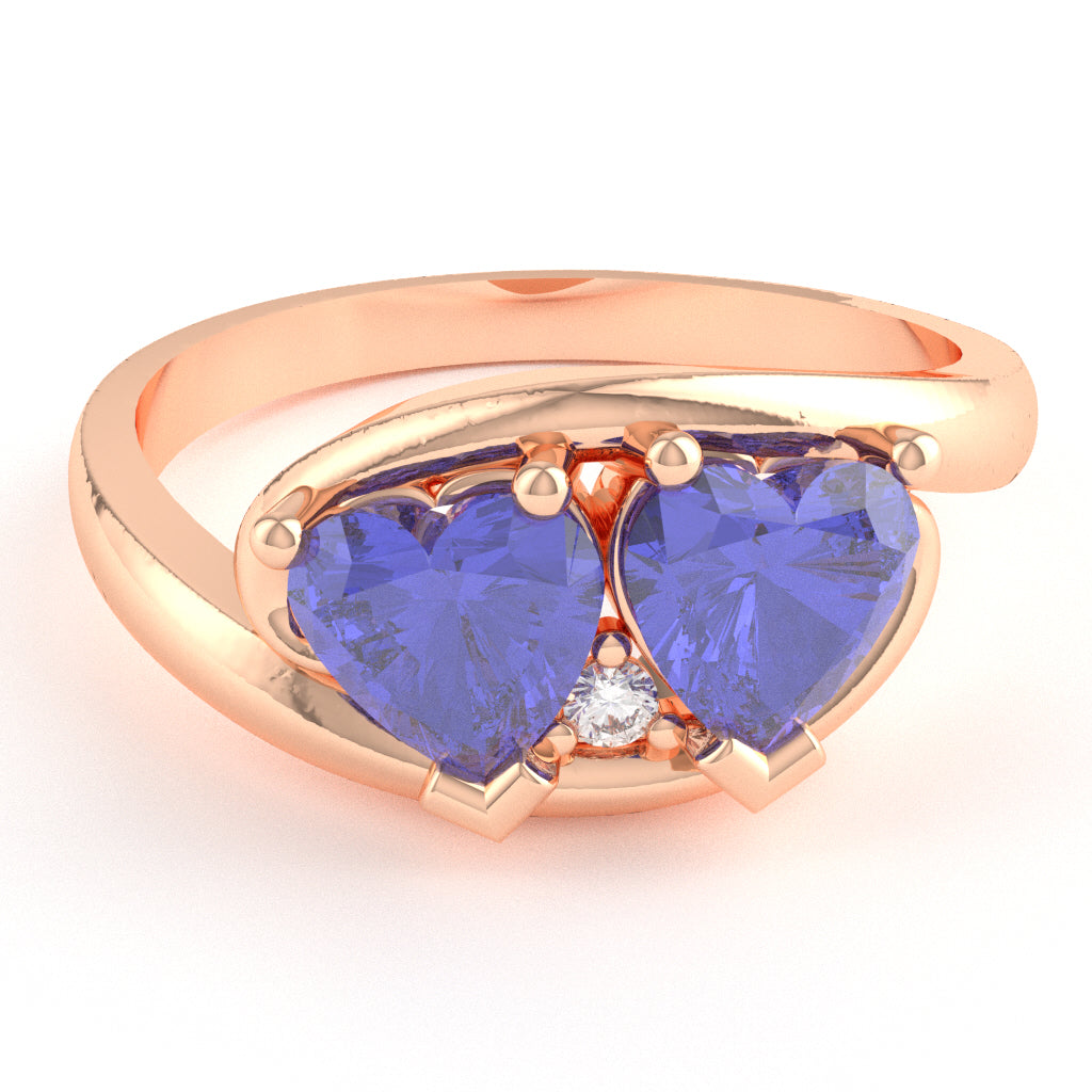 2 Hearts In Love Tanzanite Diamond Promise Ring In 10k Rose Gold