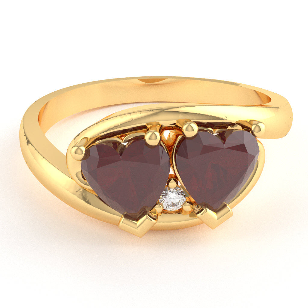 2 Hearts In Love Ruby Diamond Promise Ring In 10k Yellow Gold