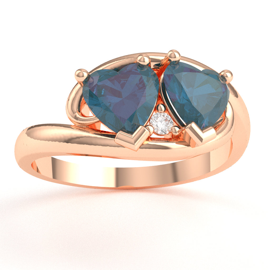 2 Hearts In Love Lab-Created Alexandrite Diamond Promise Ring In 14k Rose Gold