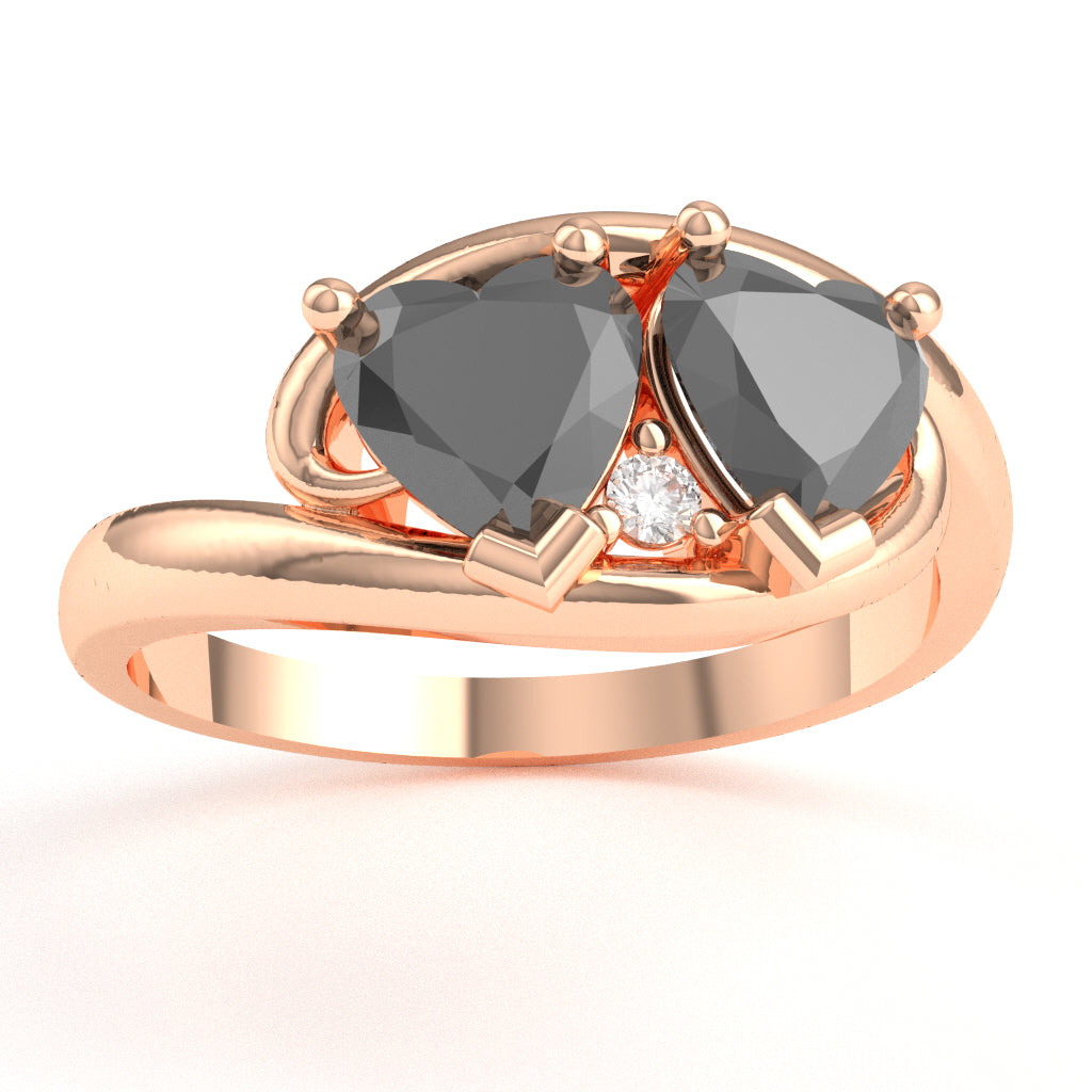 2 Hearts In Love Black Onyx Diamond Promise Ring In 14k Rose Gold