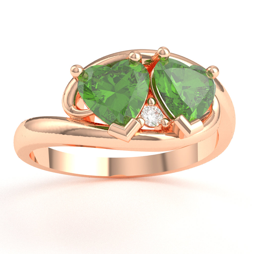 2 Hearts In Love Peridot Diamond Promise Ring In 14k Rose Gold