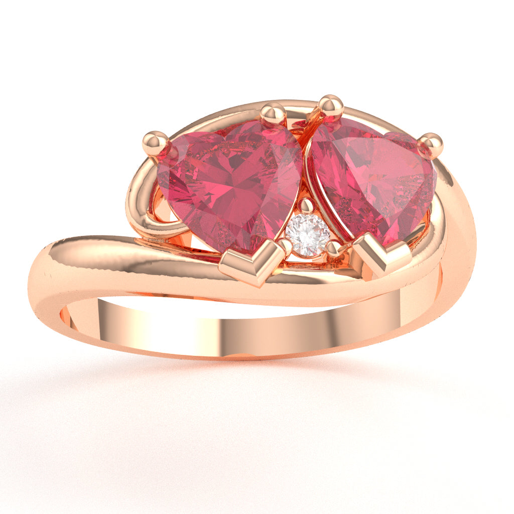2 Hearts In Love Pink Tourmaline Diamond Promise Ring In 14k Rose Gold