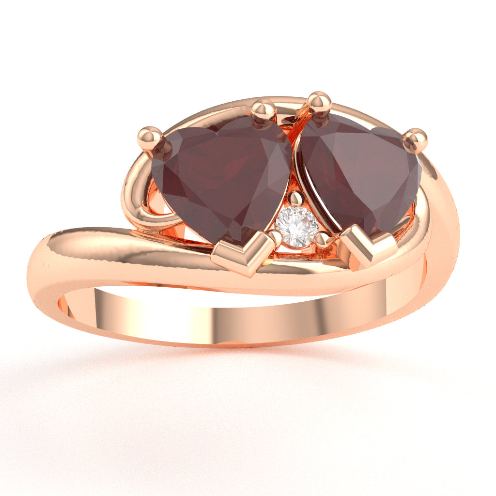 2 Hearts In Love Ruby Diamond Promise Ring In 14k Rose Gold
