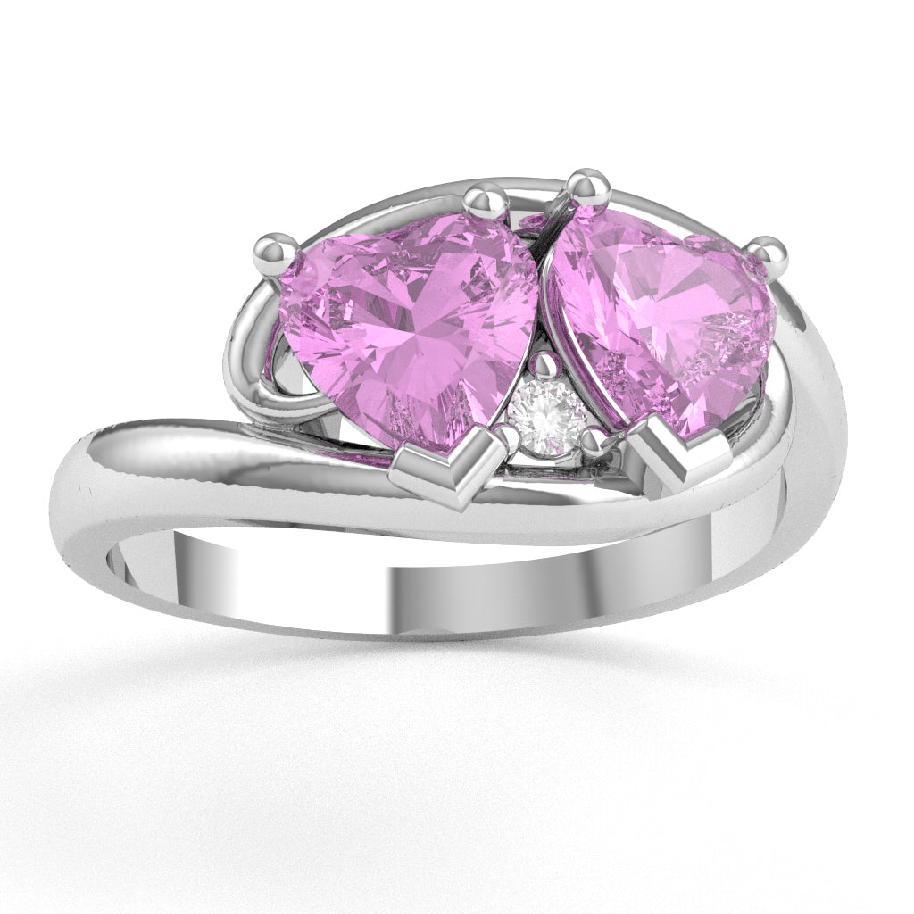2 Hearts In Love Lab-Created Pink Sapphire Diamond Promise Ring In 14k White Gold